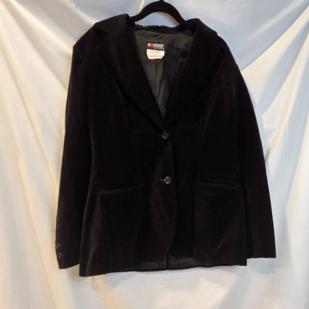 Vintage 70's rrrruss Russ Togs Women's BLAZER 14 Jacket Black Velvet